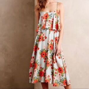 Paper Crown x Rifle Paper Floral Blue Double Tiers Chiffon Poppy Fields Dress